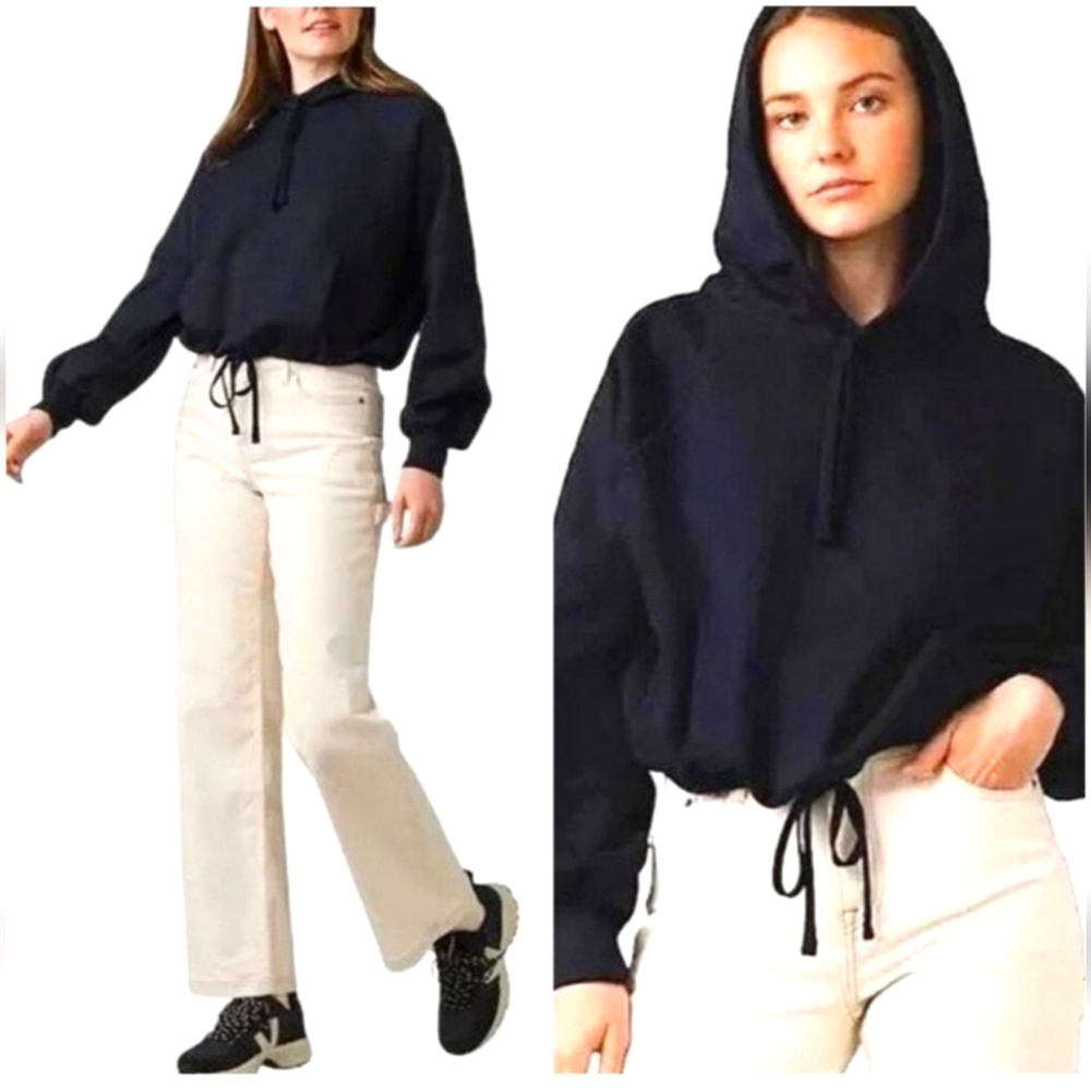 PrAna Navy Blue Ziller Sweatshirt Sz XS Pullover Cropped Hoodie Wool